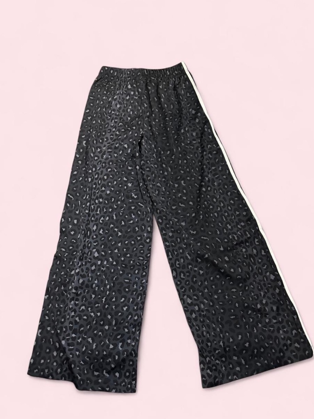 Adidas Original Black Leopard-Print Wide Leg Track Pants - Picture 6 of 8